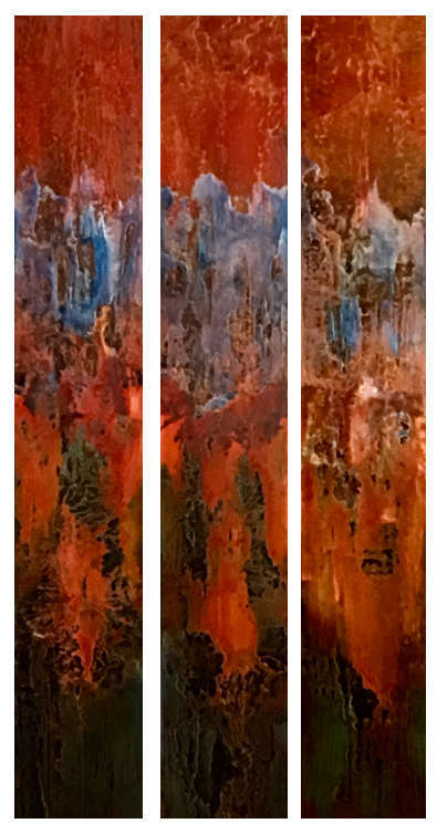 Tres Nuevo  (Resin Coated Painted Glass)  24" x 48" (Triptych)  SOLD